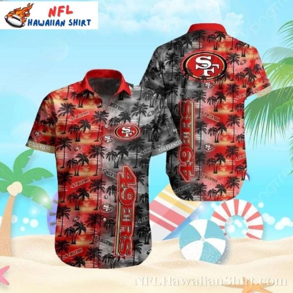 49ers Beachside Twilight Hawaiian Shirt – Black And Red Sunset Palms