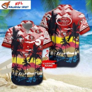 49ers Sunset Palms Black And Red Gradient Hawaiian Shirt