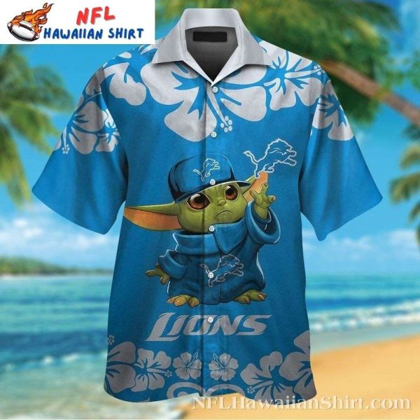 Baby Yoda Hibiscus Detroit Lions Hawaiian Shirt