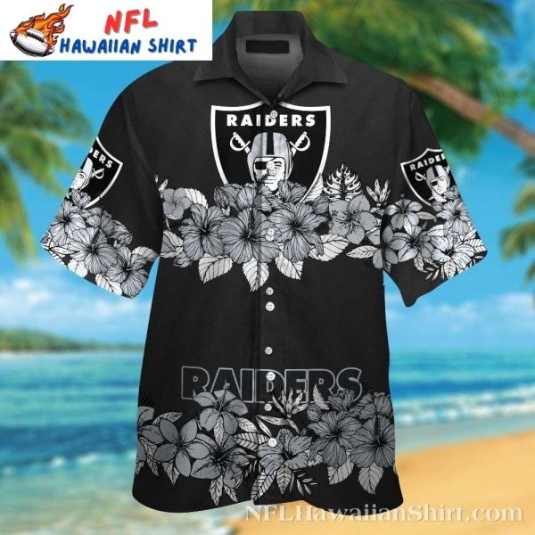 Black And White Floral Raiders Elegant Hawaiian Shirt