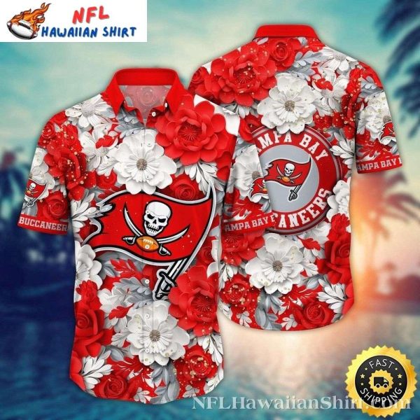 Bold Blossom Tampa Bay Buccaneers Hawaiian Shirt – White And Red Florals