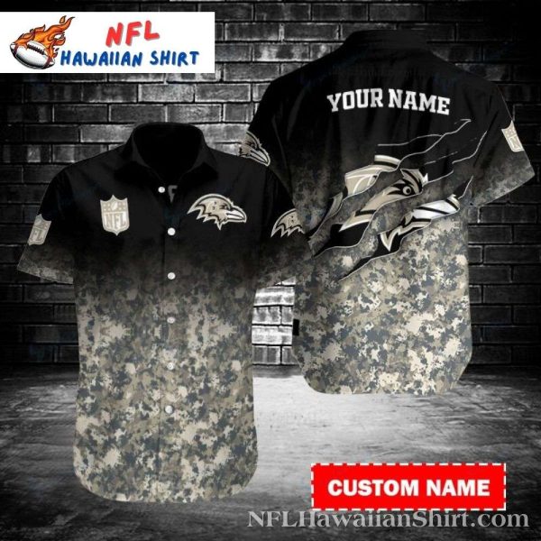 Camouflage Kickoff – Ravens Tactical Aloha Shirt With Custom Name Feature