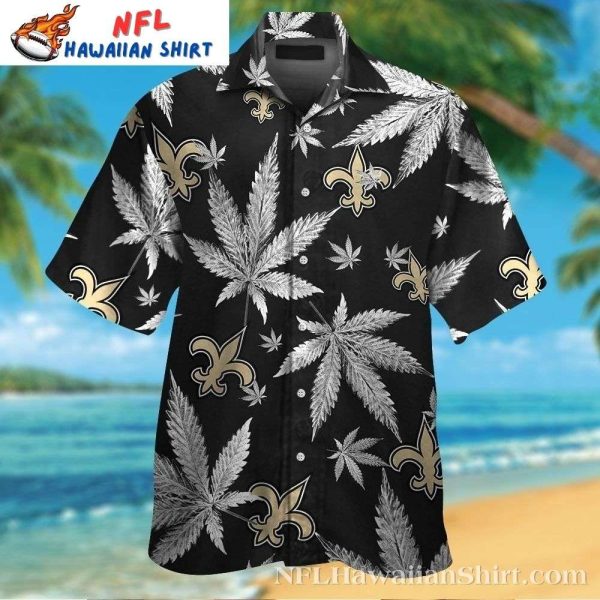 Cannabis Leaf Saints Black And Gold Aloha Shirt