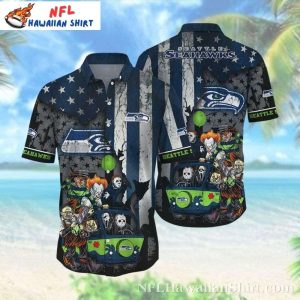 Chibi Graphics Seattle Seahawks Hawaiian Shirt – Spooky Halloween Edition