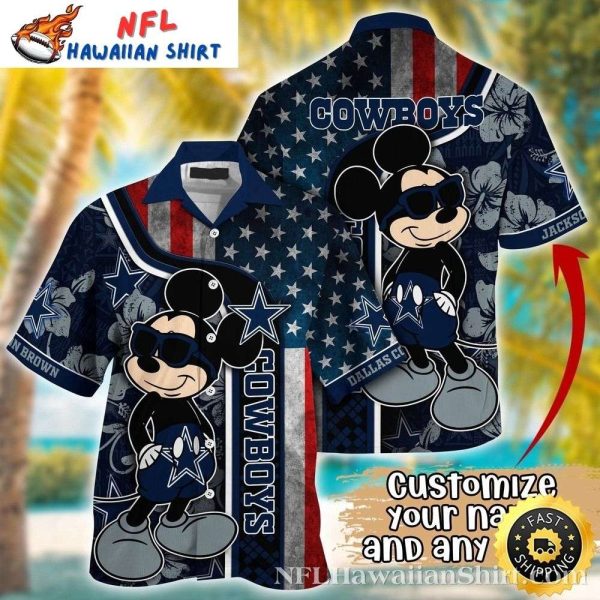 Dallas Cowboys Logo Print Personalized Hawaiian Shirt – Mickey And American Flag Edition