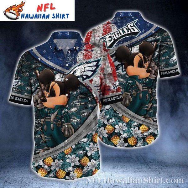 Eagles Pineapple Paradise Mickey Custom Name Hawaiian Shirt