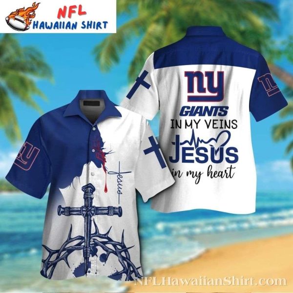 Faith And Football NY Giants Inspirational Cross Aloha Shirt