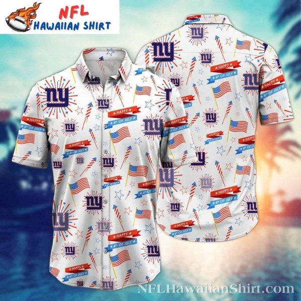 Festive Fireworks NY Giants Fourth Of July Commemorative Aloha Shirt