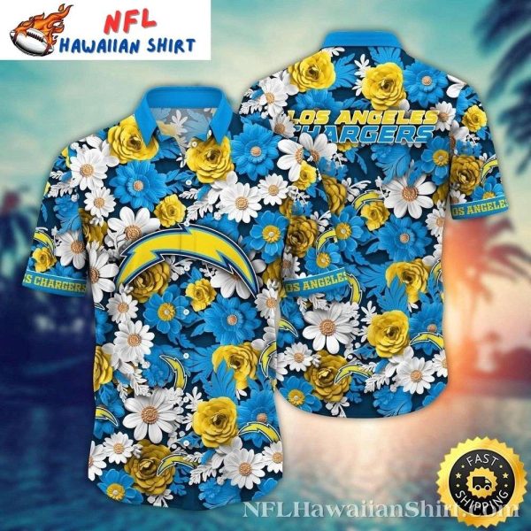 Golden Glory Chargers Floral Hawaiian Shirt