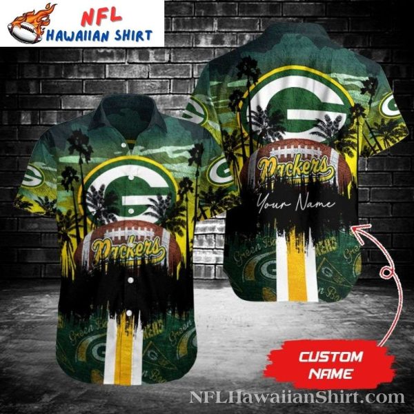 Green Bay Packers Sunset Tiki Customizable Hawaiian Shirt