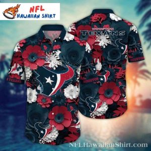 Houston Texans Floral Burst Game Day Hawaiian Shirt – Red And Navy Bloom