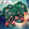 Jets In The Jungle – NY Jets Aloha Shirt With Exotic Bird And Flamingo Print