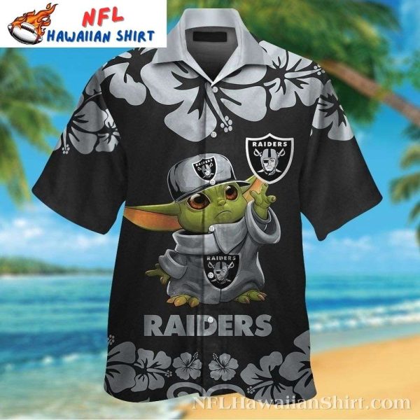 Las Vegas Raiders Logo Print Baby Yoda Graphic Hawaiian Shirt