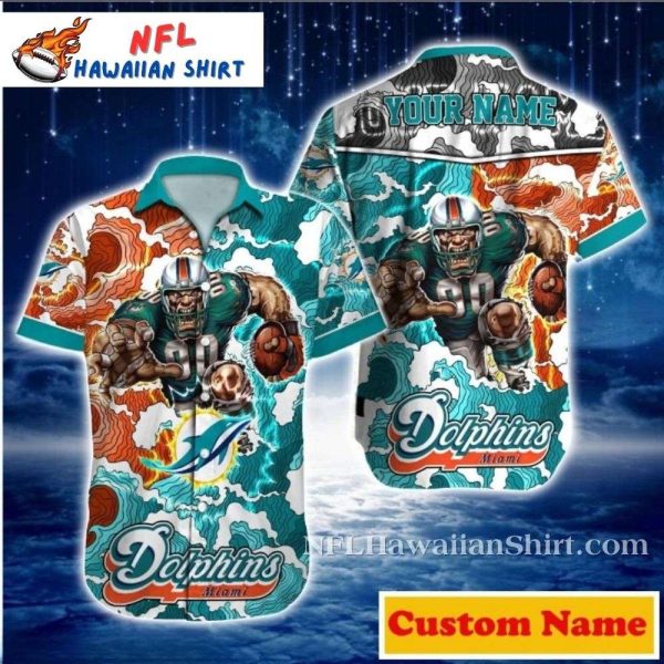 Marine Rush – Miami Dolphins Wave Warrior Custom Name Hawaiian Shirt