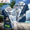 Mickey Graphics And Hibiscus Seattle Seahawks Hawaiian Shirt