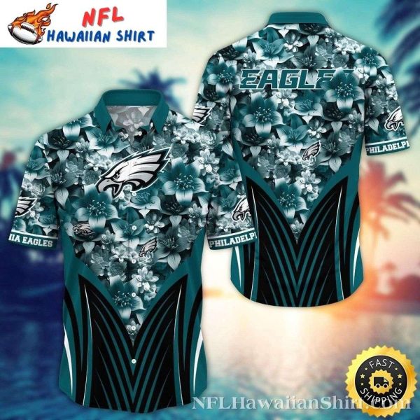 Monochrome Floral Elegance Philadelphia Eagles Hawaiian Shirt