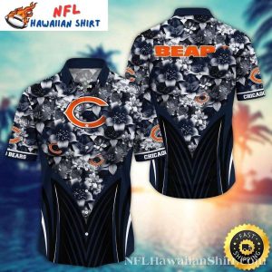 Monochrome Hibiscus Elegance – Chicago Bears Hawaiian Shirt