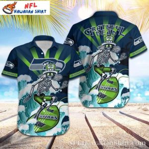 NFL Seahawks Surfer Skeleton Grateful Wave Aloha Shirt