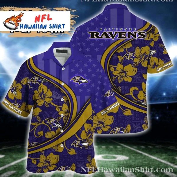 NFL Us Flag Ravens Floral Swirl – Customizable Baltimore Hawaiian Shirt