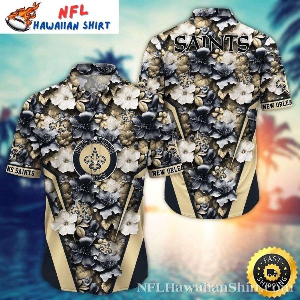 New Orleans Saints Floral Shadow Tropical Hawaiian Shirt In Monochrome Tones