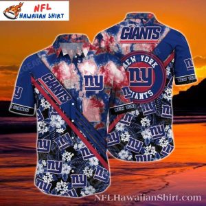 New York Giants Floral Burst And Stripes Aloha Shirt