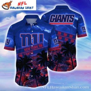 New York Giants Majestic Blue And Tropical Palm Hawaiian Shirt