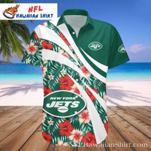 New York Jets Hawaiian Shirt With Hibiscus Charm – Ideal Jets Fan Gift