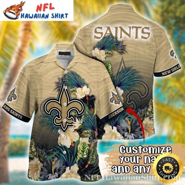 Ornate Hibiscus New Orleans Saints Hawaiian Shirt