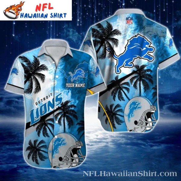 Palm Silhouette And Helmet Detroit Lions Custom Name Hawaiian Shirt