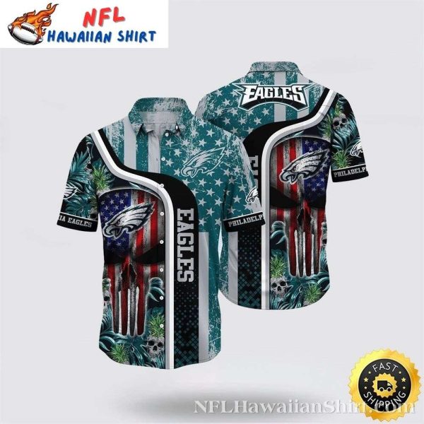 Philadelphia Eagles Freedom Skull Stripes And Palms Aloha Shirt