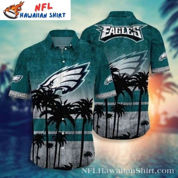 Philadelphia Eagles Twilight Palm Silhouette Black Aloha Shirt