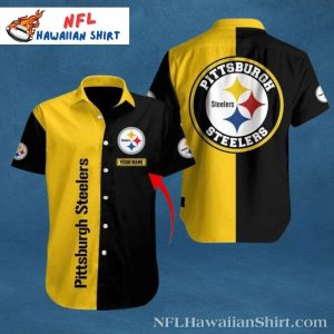 Pittsburgh Steelers Field Day Yellow And Black Split Custom Name Hawaiian Shirt