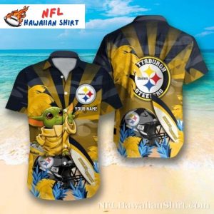 Pittsburgh Steelers Galactic Rookie Customizable Baby Yoda Hawaiian Shirt