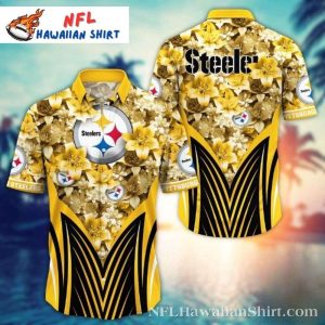 Pittsburgh Steelers Golden Petals And Bold Stripes Hawaiian Shirt