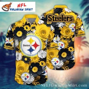 Pittsburgh Steelers Midnight Floral Badge Hawaiian Shirt