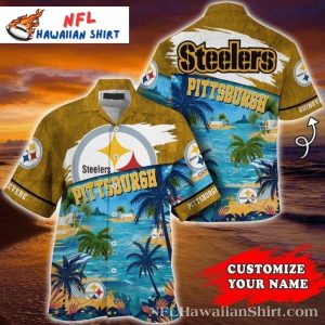 Pittsburgh Steelers Sunset Palms Customizable Football Hawaiian Shirt