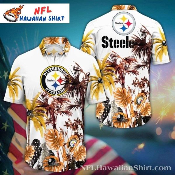 Pittsburgh Steelers White Palm Victory Hawaiian Shirt