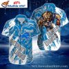 Roaring Detroit Lions Blue Wave Hawaiian Shirt