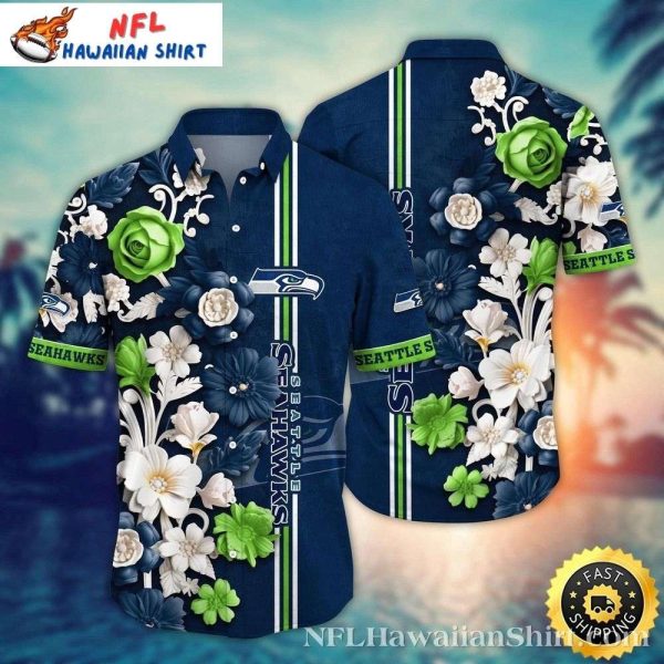 Seattle Seahawks Dynamic Floral Stripes Custom Fan Hawaiian Shirt