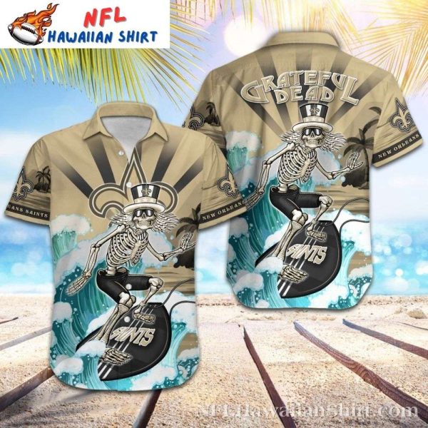 Skeleton Surfer – New Orleans Saints Grateful Dead Tropical Hawaiian Shirt