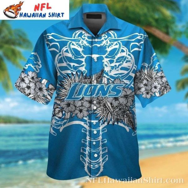 Skeleton Tropical Hibiscus Swirl Detroit Lions Hawaiian Shirt Mens