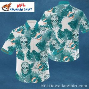 Skull Tropical Palm Leaf Dolphins Hawaiian Shirt – Men’s Oceanic Game Day Attire