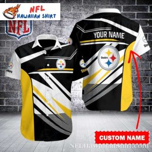 Sleek Black And Gold Pittsburgh Steelers Aloha Shirt – Personalized Name Design