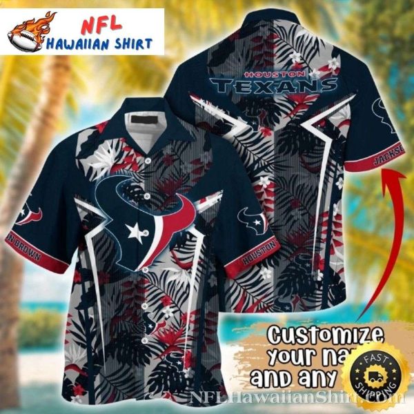 Sleek Charcoal Houston Texans Hawaiian Shirt – Abstract Monochrome Foliage