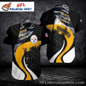 Steelers Night Game – Bold Black Yellow Abstract Wave Hawaiian Shirt