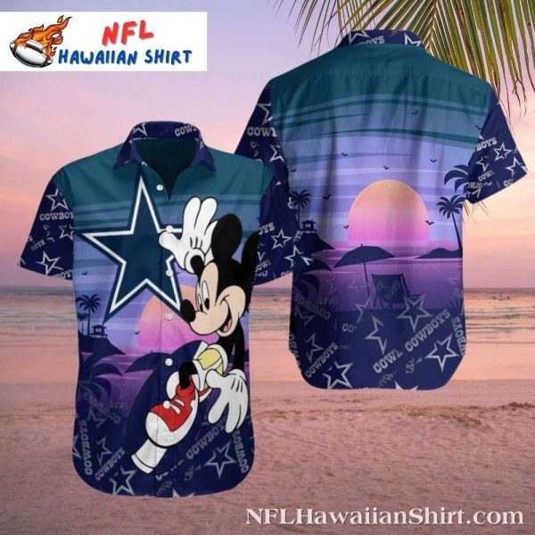 Sunset Palm Silhouette And Mickey Dallas Cowboys Aloha Shirt