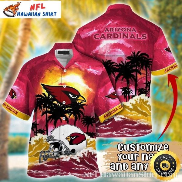 Sunset Palms Red – Arizona Cardinals Beach Silhouette Hawaiian Shirt