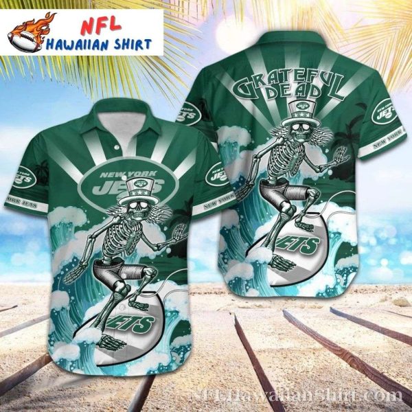 Surfing Skeleton New York Jets Fan Exclusive Aloha Shirt