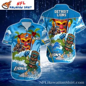 Tiki Touchdown Detroit Lions Customizable Tropical Hawaiian Shirt