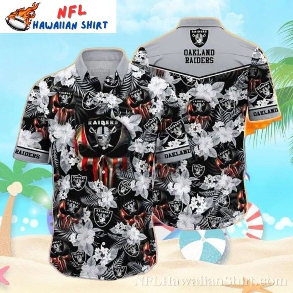 Tropical Las Vegas Raiders Logo Print Hawaiian Shirt – Skull Motif Edition